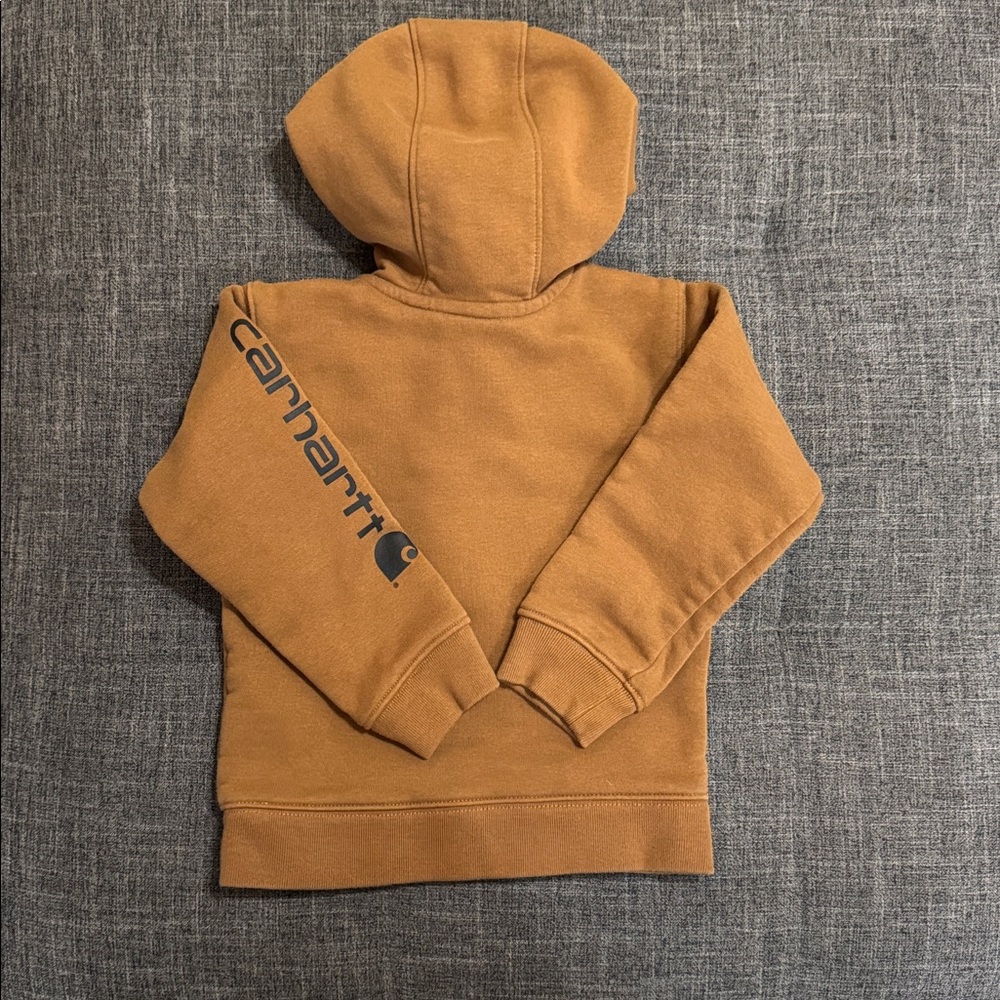 Carhartt Toddler Brown Half-Zip Hoodie – Size 3T | Logo Sleeve | Great Condition - Picture 3 of 5